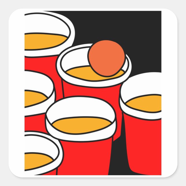 Pegatina Cuadrada Juego de bebida fiesta Beerpong Beer Pong (Anverso)