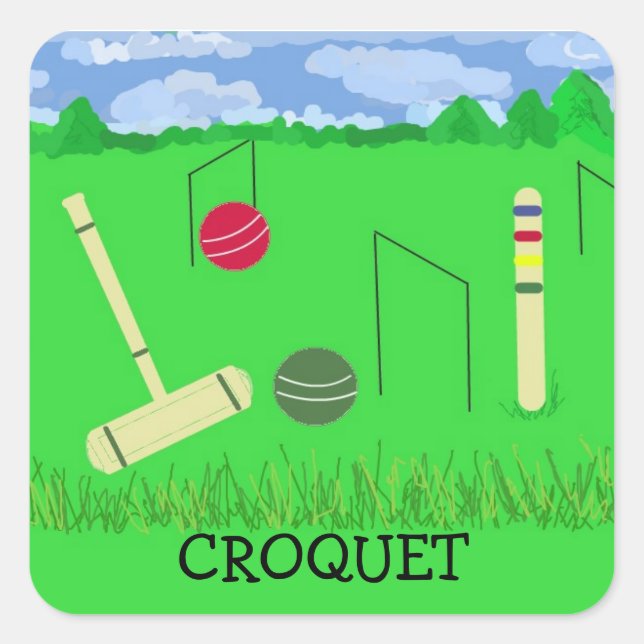 Pegatina Cuadrada Juego de Croquet (Anverso)
