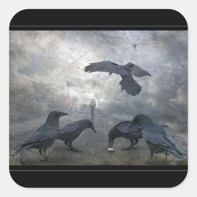 Pegatina Cuadrada Juego de los cuervos con tiempo perdido (Anverso)