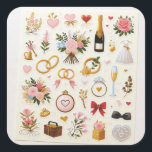 Pegatina Cuadrada "Juego de Pegatinas de celebración de Bodas"<br><div class="desc">¡Comparte tu alegría boda con nuestro equipo romántico pegatina! Con pegatinas reconfortantes de pasteles bodas,  anillos,  ramos y parejas felices,  estos diseños le dan un toque encantador a cualquier conversación".</div>
