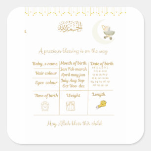 Pegatina Cuadrada Juego de predicciones para baby shower islámico Bu