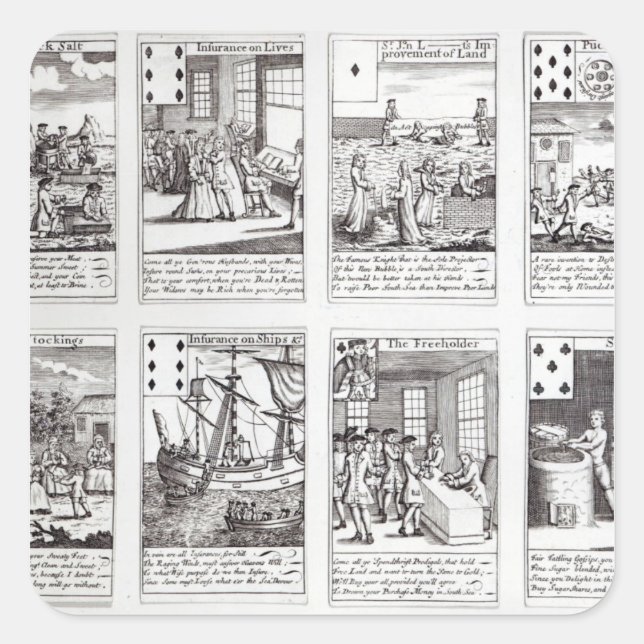 Pegatina Cuadrada Juego de tarjetas de reproducción que representan  (Anverso)