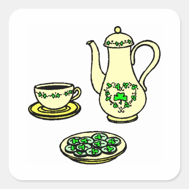 Pegatina Cuadrada Juego de té irlandés St. Patrick's Day (Anverso)
