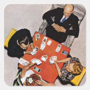 Pegatina Cuadrada Juego del puente de Norman Rockwell
