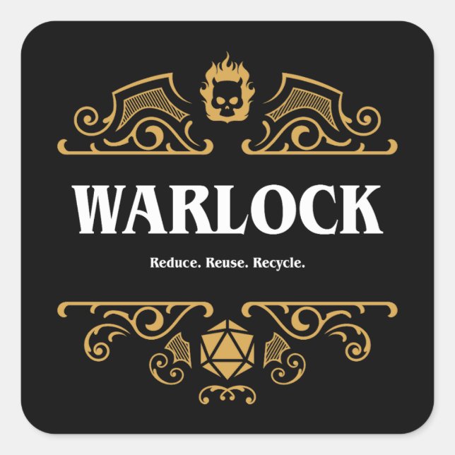 Pegatina Cuadrada Juego RPG de la clase Warlock (Anverso)