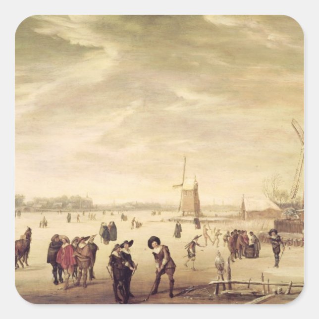 Pegatina Cuadrada Juegos en el hielo (Anverso)