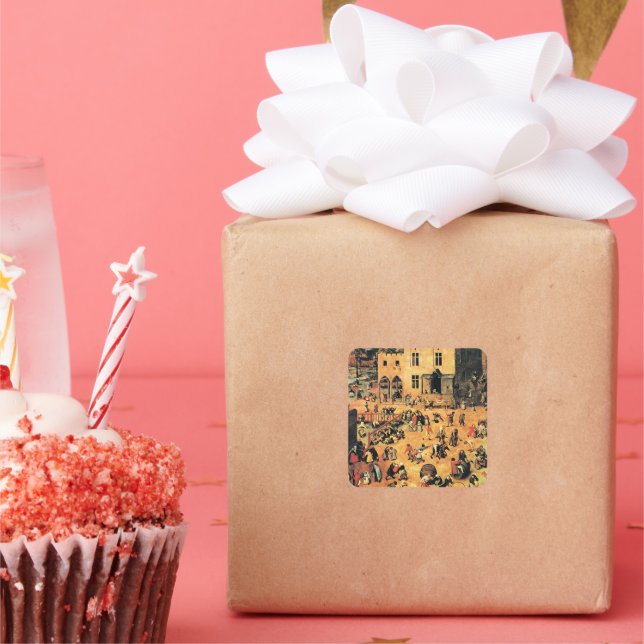 Pegatina Cuadrada Juegos infantiles, pintura artística fina, (Fiesta)