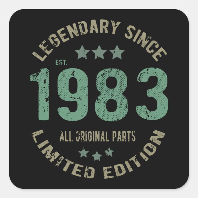 Pegatina Cuadrada Jueves 1983 Leyenda Regalo de cumpleaños 42 años (Anverso)