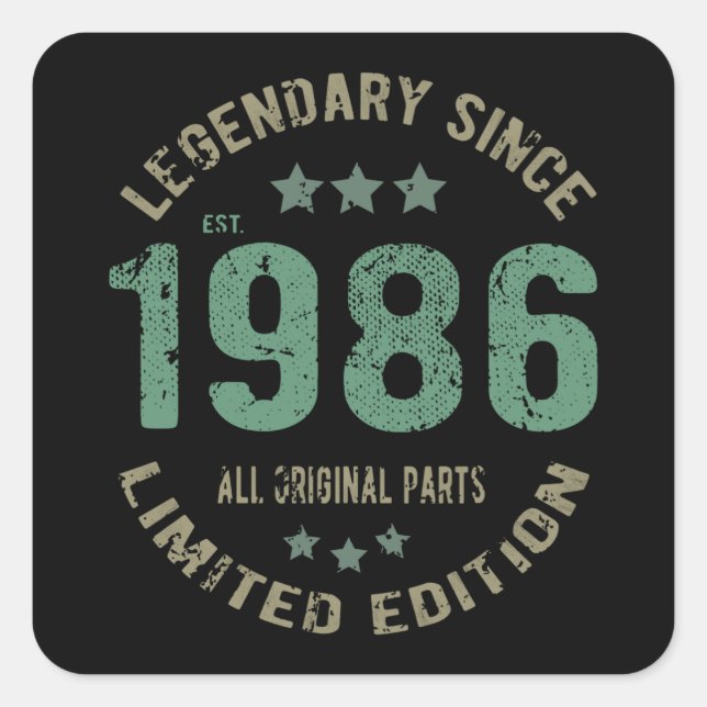 Pegatina Cuadrada Jueves 1986 Leyenda regalo de cumpleaños 39 años (Anverso)