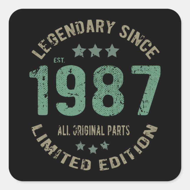 Pegatina Cuadrada Jueves de cumpleaños 1987 Leyenda regalo de cumple (Anverso)