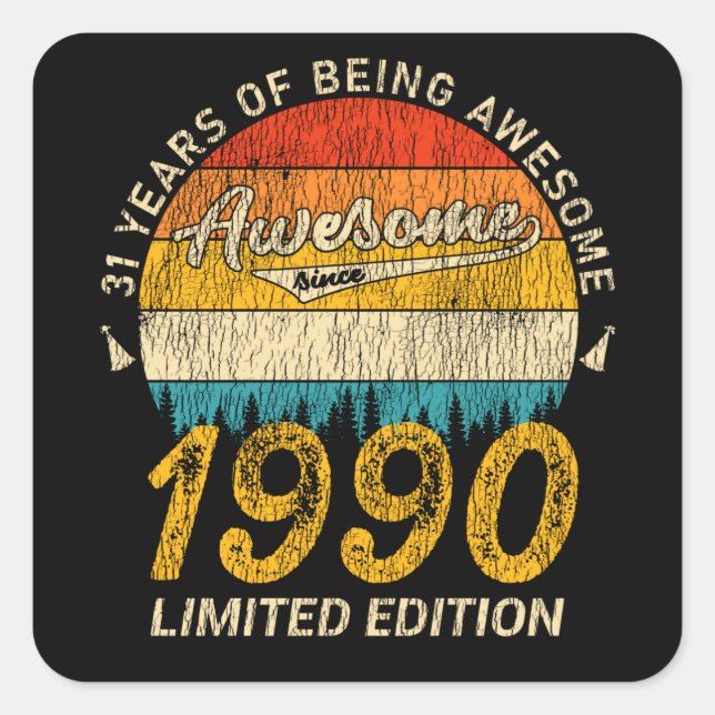 Pegatina Cuadrada Jueves de cumpleaños 1990 Leyenda regalo de cumple (Anverso)