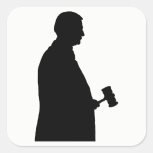 Pegatina Cuadrada Juez con Gavel Silhouette