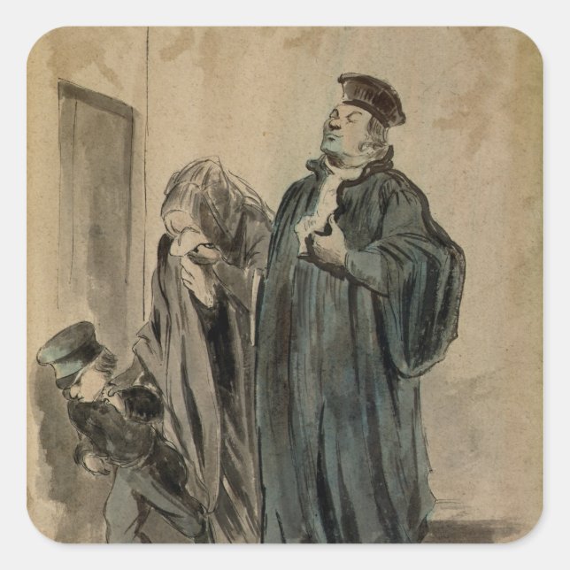 Pegatina Cuadrada Juez, mujer y niño (Anverso)