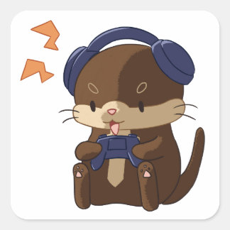 Pegatina Cuadrada Jugador Cute Otter Jugando Con Controlador