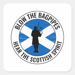 Pegatina Cuadrada Jugador de Bagpiper Musical Bagpiper Funny Escoces