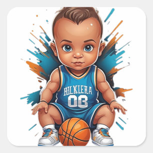 Pegatina Cuadrada Jugador de Baloncesto Bebé Adorable
