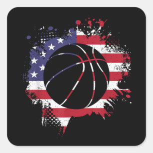 Pegatina Cuadrada Jugador de Baloncesto con Bandera Americana