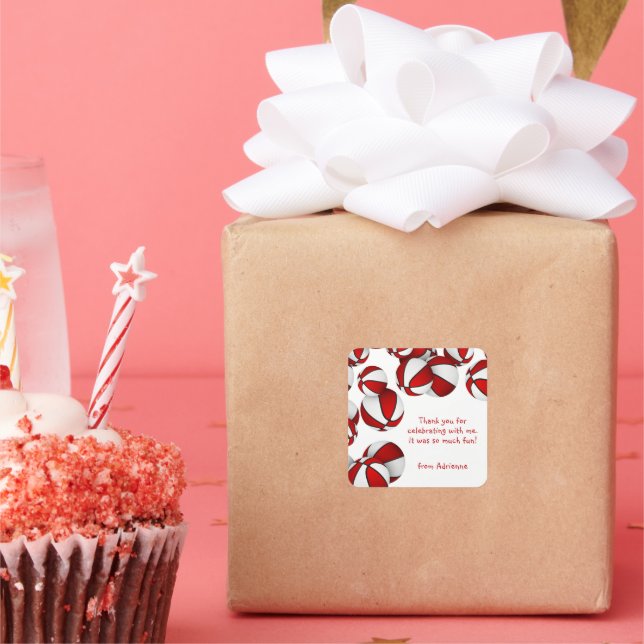 Pegatina Cuadrada jugador de baloncesto fiesta blanco rojo (Fiesta)