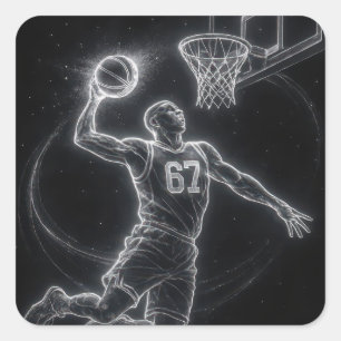 Pegatina Cuadrada Jugador de Baloncesto Neon Número 67