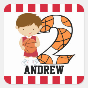 Pegatina Cuadrada Jugador de baloncesto rojo y blanco v2