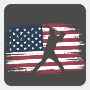 Pegatina Cuadrada Jugador de béisbol Bandera Americana USA Camuflaje