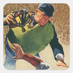 Pegatina Cuadrada Jugador de béisbol de deportes vintage, el árbitro