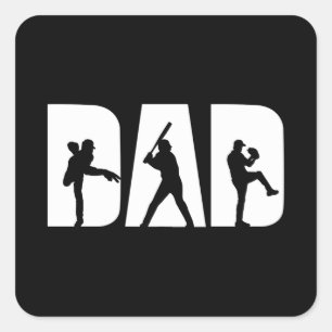 Pegatina Cuadrada Jugador de Béisbol Papá Amantes del Béisbol Día de