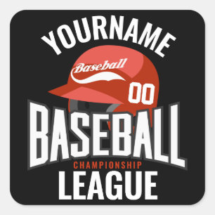Pegatina Cuadrada Jugador de béisbol personalizado NOMBRE Equipo Cha