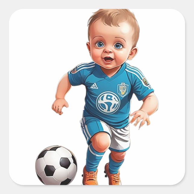 Pegatina Cuadrada Jugador de fútbol bebé lindo (Anverso)