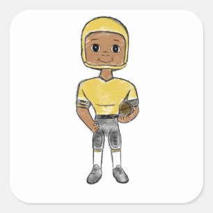 Pegatina Cuadrada jugador de fútbol retro vintage negro amarillo sim