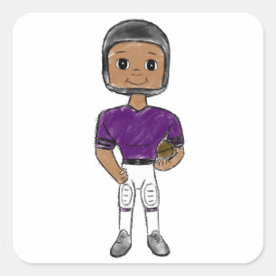 Pegatina Cuadrada jugador de fútbol retro vintage púrpura negro simp