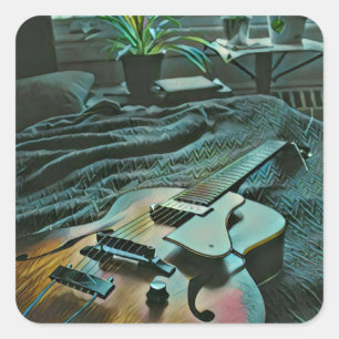 Pegatina Cuadrada Jugador de guitarra acústica