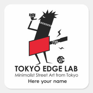 Pegatina Cuadrada Jugador de Guitarra Urbano Moderno Gráfico-Tokyo E
