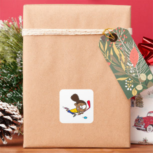 Pegatina Cuadrada Jugador de hockey chica