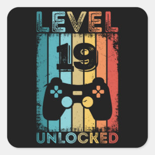Pegatina Cuadrada Jugador de regalo de cumpleaños número 19 desbloqu