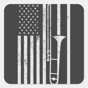 Pegatina Cuadrada Jugador de Trombone Estados Unidos Patriótico Amer
