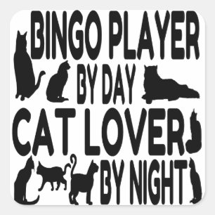 Pegatina Cuadrada Jugador del bingo del amante del gato
