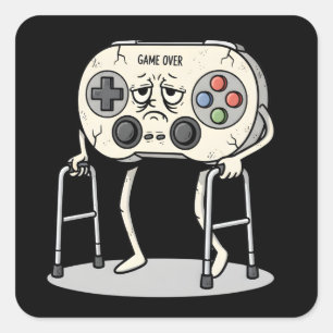 Pegatina Cuadrada Jugador Divertido de Juegos Antiguos de Videojuego