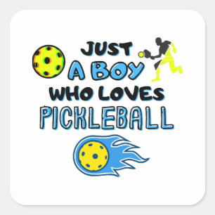 Pegatina Cuadrada Jugador Divertido de Pickleball Solo Un Niño Que A