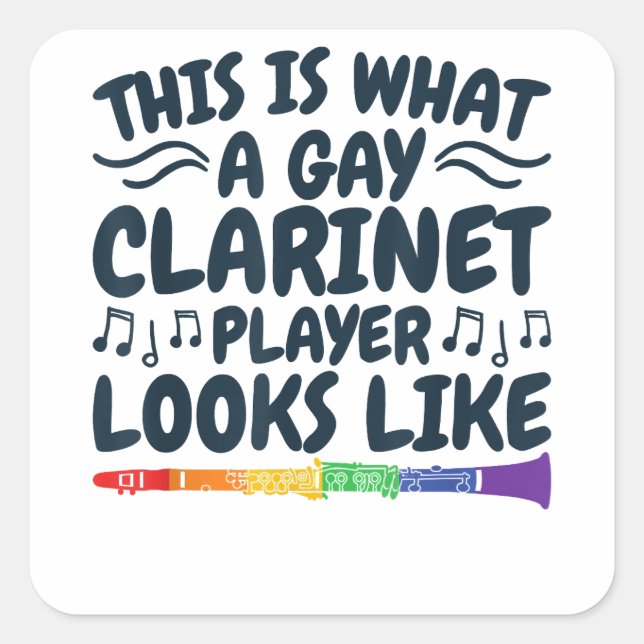 Pegatina Cuadrada Jugador Gay Clarinet LGBTQ Instrumento Arcoiris (Anverso)