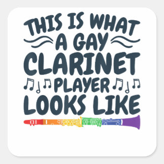 Pegatina Cuadrada Jugador Gay Clarinet LGBTQ Instrumento Arcoiris