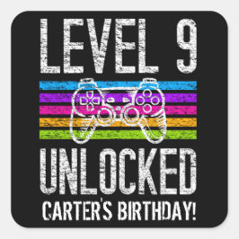 Pegatina Cuadrada Jugador Personalizado de Nivel 9 Desbloqueado Nove