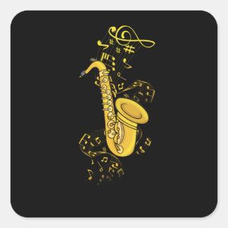 Pegatina Cuadrada Jugador saxofón Jazz Regalo de música masculino Bi