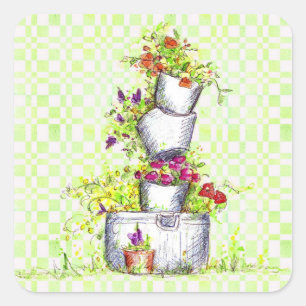 Pegatina Cuadrada Jugador verde primavera Flor Jardín Cubo