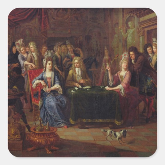 Pegatina Cuadrada Jugadores de cartas, 1699 (Anverso)