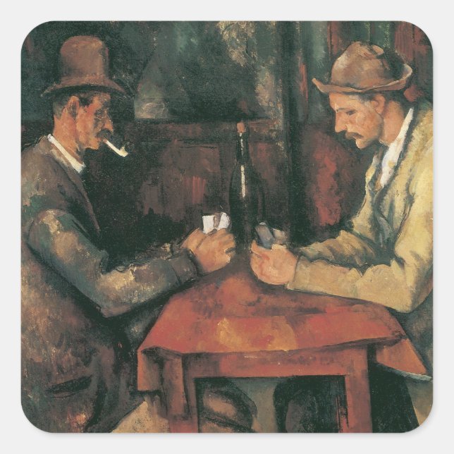 Pegatina Cuadrada Jugadores de cartas de Paul Cezanne, Bella Artes d (Anverso)