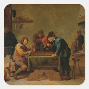 Pegatina Cuadrada Jugadores del Backgammon, c.1640-45