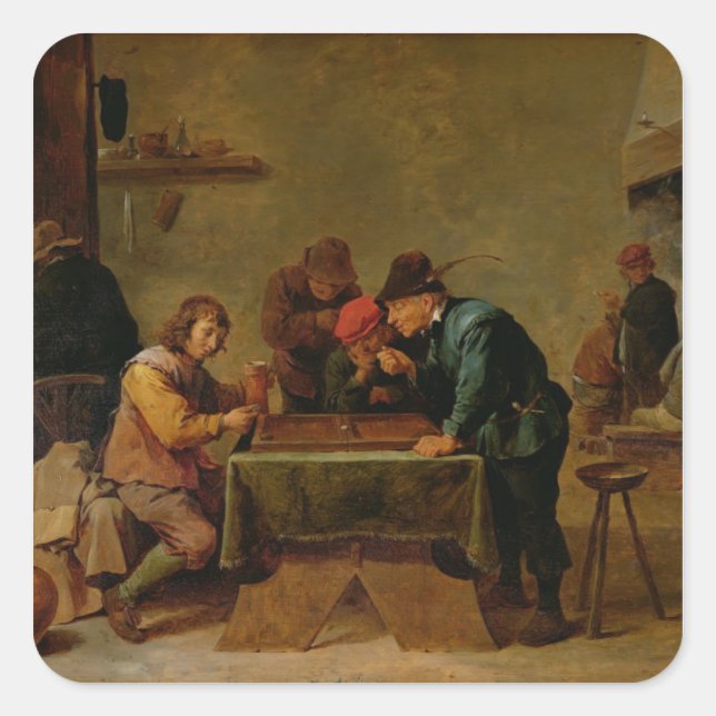 Pegatina Cuadrada Jugadores del Backgammon, c.1640-45 (Anverso)