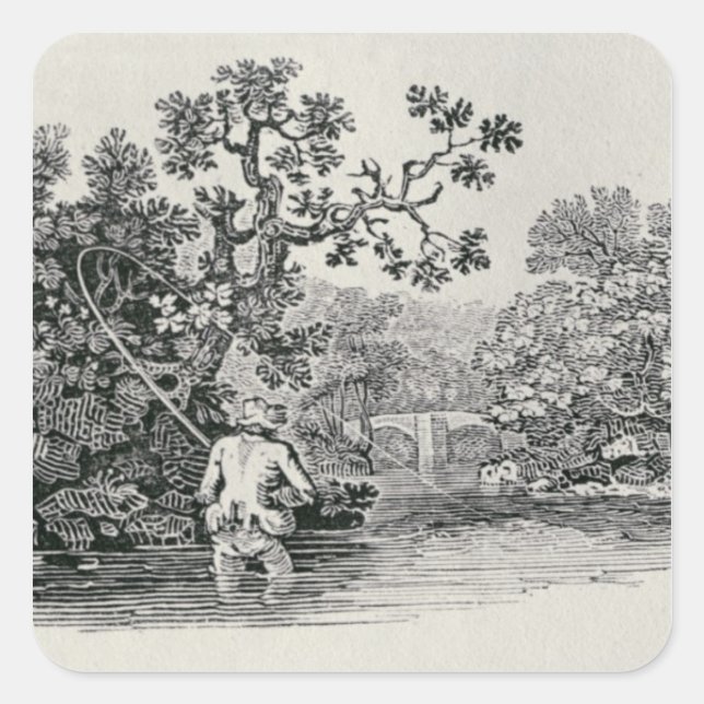 Pegatina Cuadrada Jugando al Salmón (Anverso)
