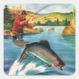 Pegatina Cuadrada Jugando el pescado